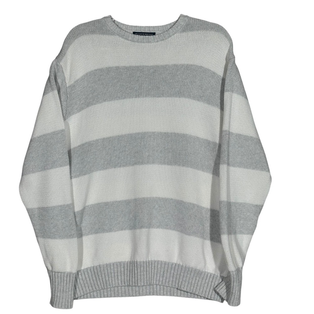 Brandy Melville Sweater Womens One Size White Gray Striped Crewneck MH320 Knit